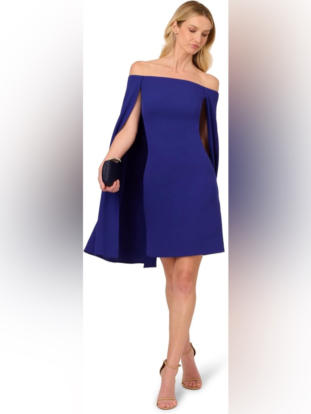 Adrianna Papell Blue Off Shoulder Cape Dress Size 12‎ New